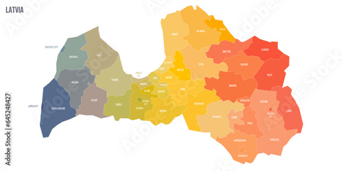 Latvia political map of administrative divisions - municipalities and cities. Colorful spectrum political map with labels and country name. photo