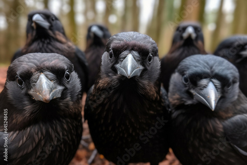 Close up of a group of black Raven selfie. generative ai