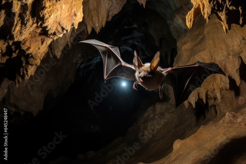 A bat flies in a cave. photo