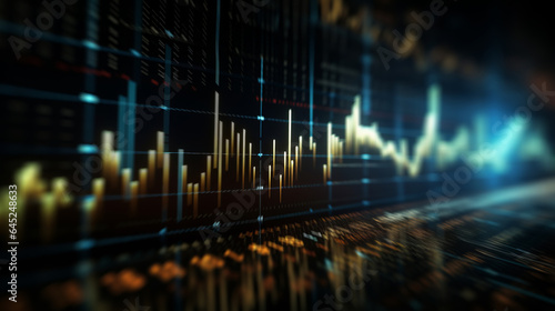 Abstract financial graph with candlestick chart in stock market on dark background © Chanelle/Peopleimages - AI