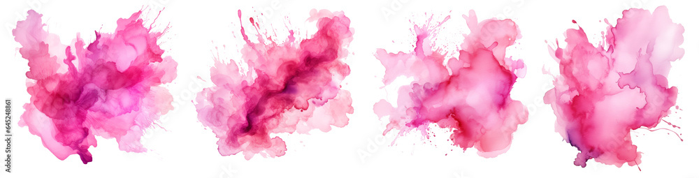 set of pink watercolor splashes isolated white background