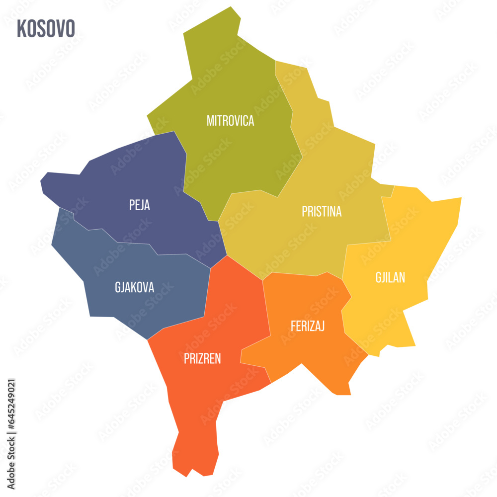 Kosovo political map of administrative divisions - districts. Colorful ...