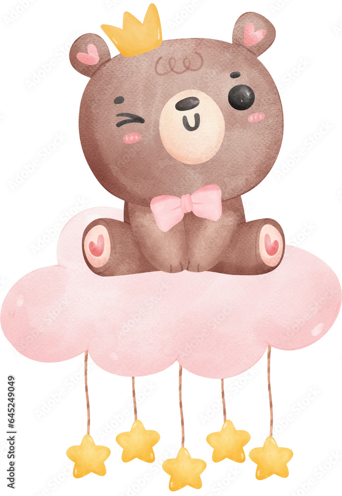 Baby shower bear, Cute teddy bear girl on cloud