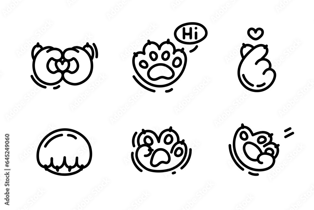 Various Animal Paw Gestures. Cute Cat Paws in Heart Shape. Cat Paws Row, Collection of Various
