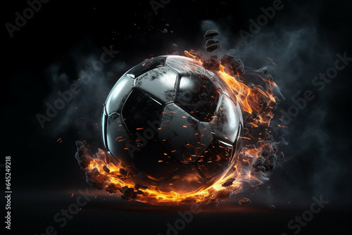 Soccer ball on fire. 3D illustration. 3D CG. High resolution. generative ai