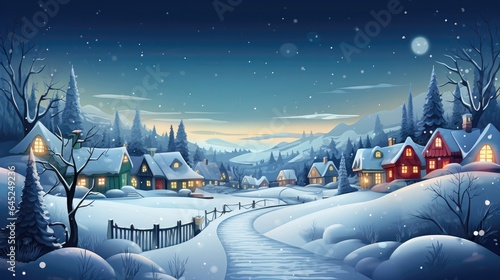 Glittering lights adorn homes and streets, casting a warm glow on a winter wonderland.