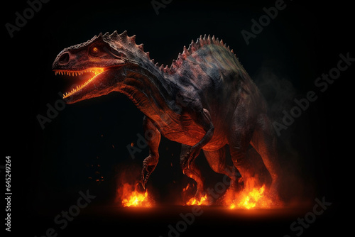 Dinosaur in fire  3d rendering. Computer digital drawing. generative ai