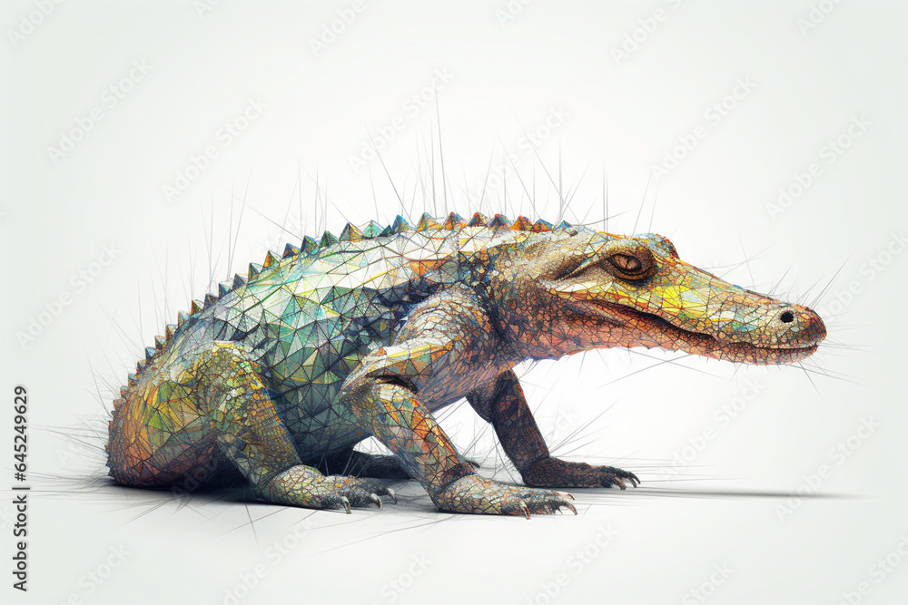 Fantasy low poly crocodile isolated on white background. 3D illustration.