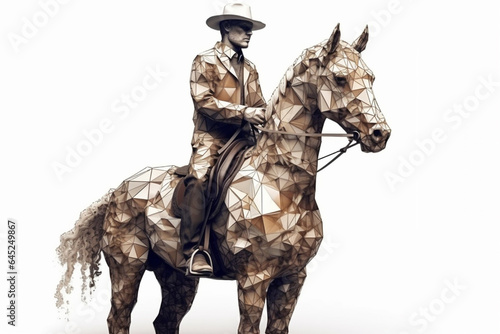 Elegant man riding a horse in a polygonal style generative ai