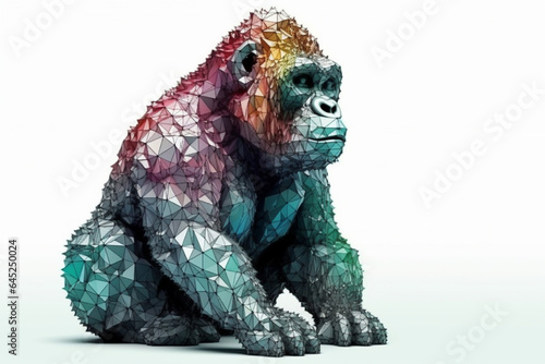 Low poly gorilla on white background. 3d illustration. Polygonal style. generative ai © Graphicsstudio 5