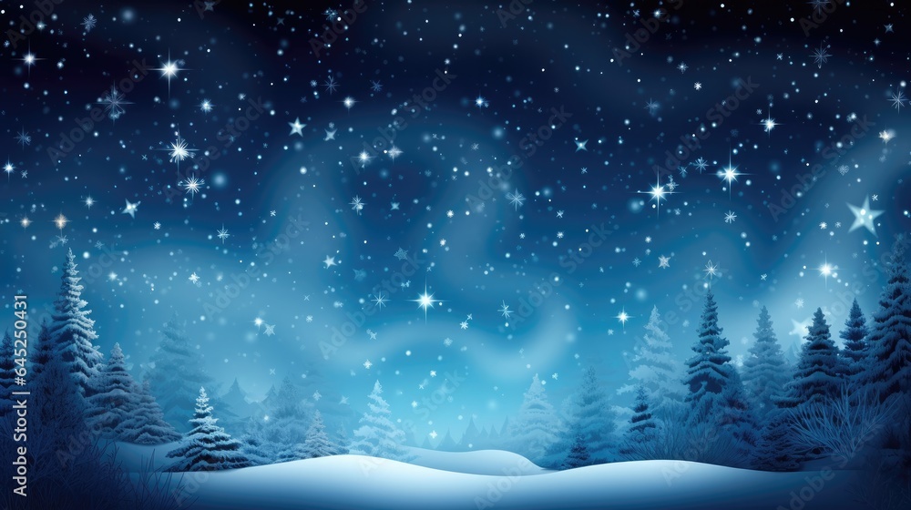 Snowflakes gently fall from the night sky, creating a serene and magical atmosphere.