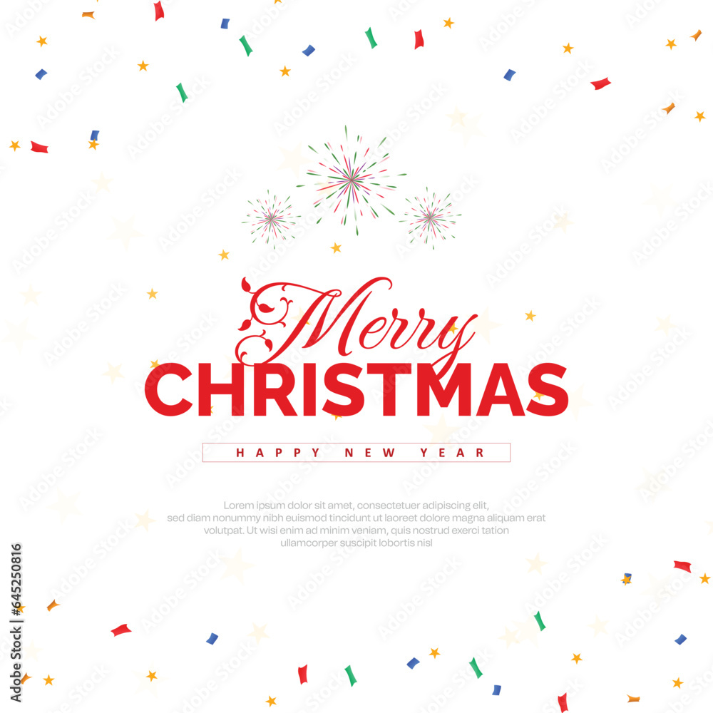 Merry Christmas wishing greeting card white color background with stars and celebration design