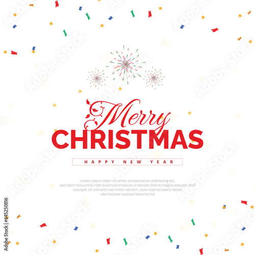 Merry Christmas wishing greeting card white color background with stars and celebration design