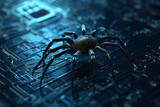 Spider on the circuit board. 3d illustration. Computer background. generative ai