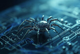 Spider on the circuit board. 3d illustration. Computer background. generative ai