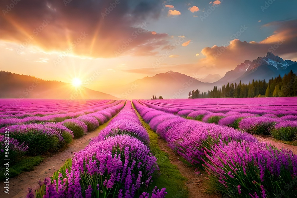 Fototapeta premium lavender field at sunrise