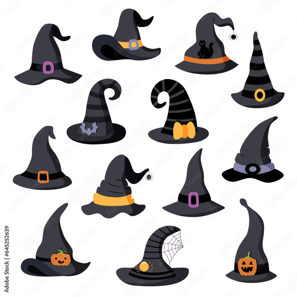 Obraz premium Set of black Halloween hats. Hallowen concept.