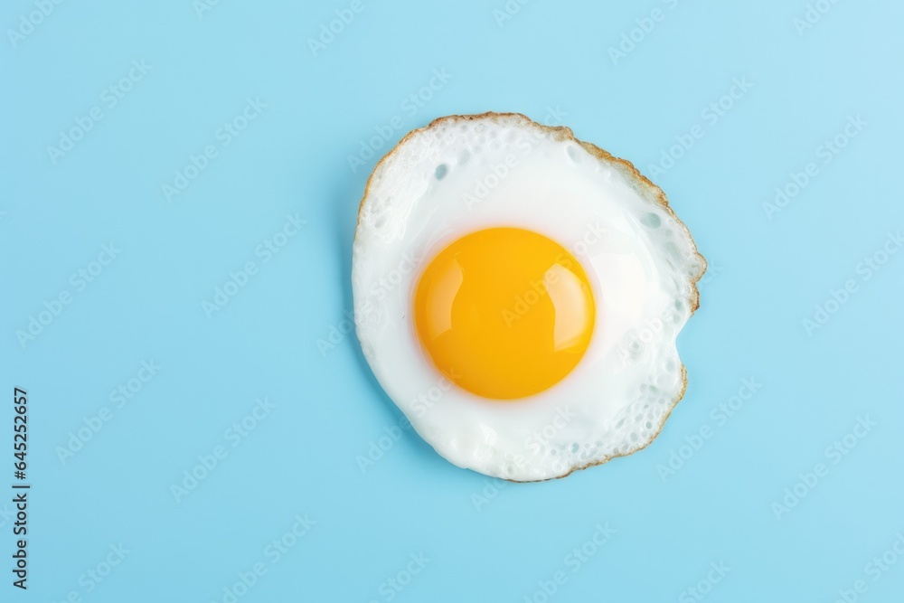 One fried egg isolated on blue background, top view One fried egg isolated on blue background, top view