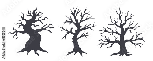 Set of black Halloween trees. Halloween concept. 