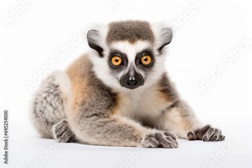 a lemur sitting on the ground with its eyes open © illustrativeinfinity