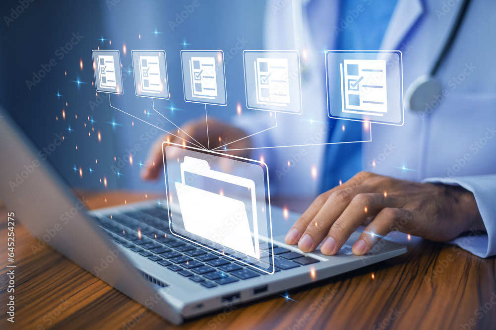 Doctor document Management System DMS Folder, File data management or data transfer backup technology.