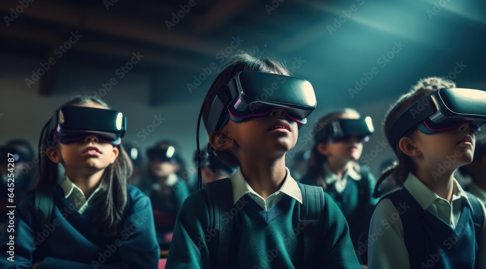 A group of people wearing virtual reality goggles stand in a dystopian future, ready to explore a multiverse of possibilities in their futuristic clothing and sunglasses A group of people wearing virtual reality goggles stand in a dystopian future, ready to explore a multiverse of possibilities in their futuristic clothing and sunglasses
