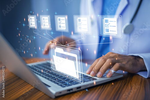 Obraz na płótnie Doctor document Management System DMS Folder, File data management or data transfer backup technology. w salonie