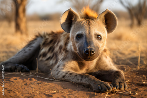 a hyena laying down in the dirt