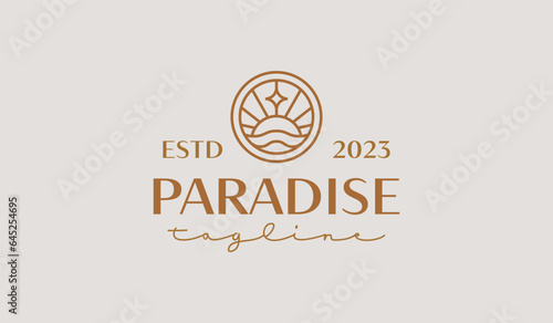 Sunset Wave Monoline Logo Template. Universal creative premium symbol. Vector illustration. Creative Minimal design template. Symbol for Corporate Business Identity