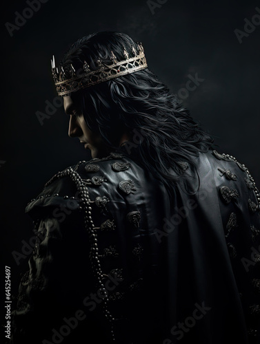 back pose of a handsome Gothic king in a crown Ai generative