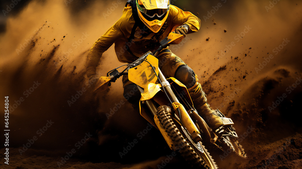 Fototapeta premium Motocross Racers on Dirt . Extreme Sports and Motorsports photos. Ai generative.