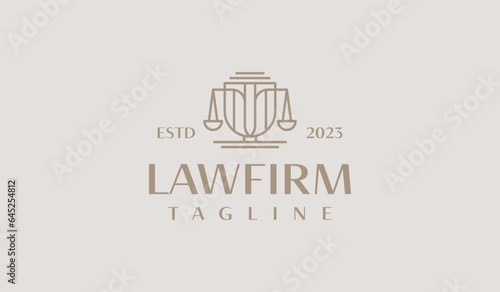 Law Firm Pillar Justice Monoline Logo Template. Universal creative premium symbol. Vector illustration. Creative Minimal design template.