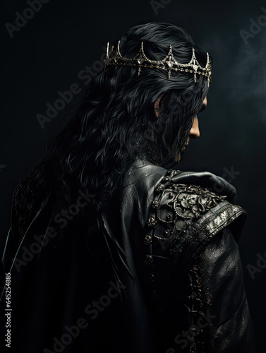 back pose of a handsome Gothic king in a crown Ai generative