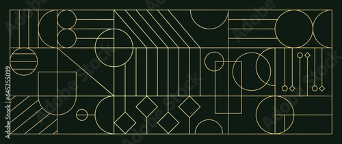 Luxury geometric gold line art and art deco background vector. Abstract geometric frame and elegant art nouveau with delicate. Illustration design for invitation, banner, vip, interior, decoration.