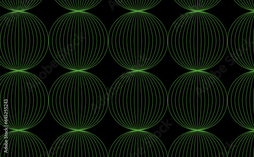Circle seamless pattern. Round green line with stripe glowing neon pattern isolated on black background.Ring shape shiny futuristic tech.Graphic geometric abstract vector illustration background.