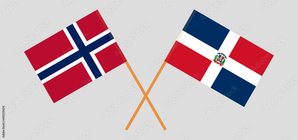 Crossed flags of Norway and Dominican Republic. Official colors. Correct proportion