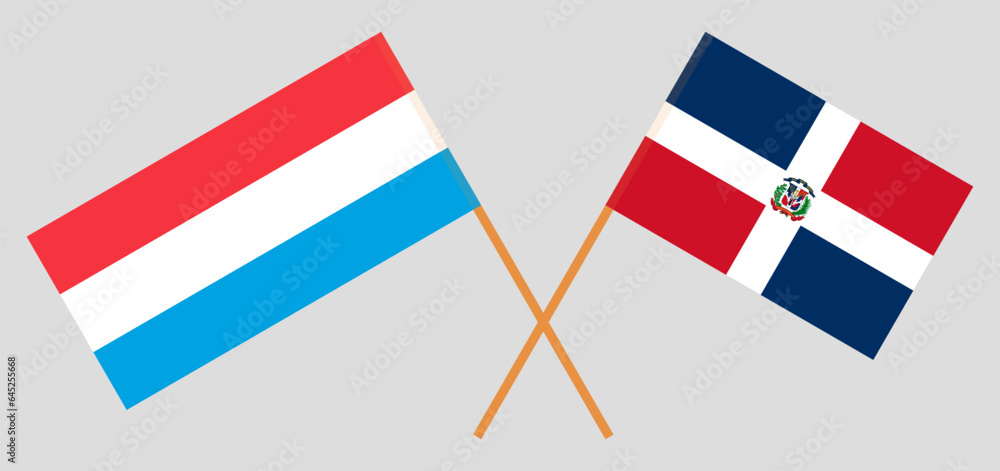 Crossed flags of Luxembourg and Dominican Republic. Official colors. Correct proportion