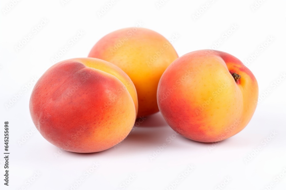 Three ripe peaches on a clean white background Three ripe peaches on a clean white background