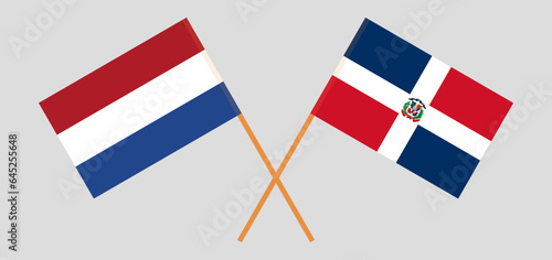 Crossed flags of the Netherlands and Dominican Republic. Official colors. Correct proportion