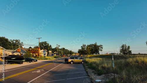 Reverse dolly, moving backward, at sunset. photo