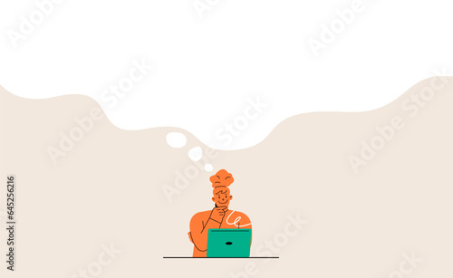 Think big concept. Woman thinking with big bubble. Flat vector illustration isolated on white background
