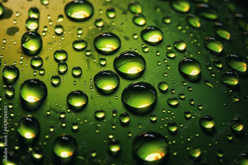 Water droplets on a vibrant green surface
