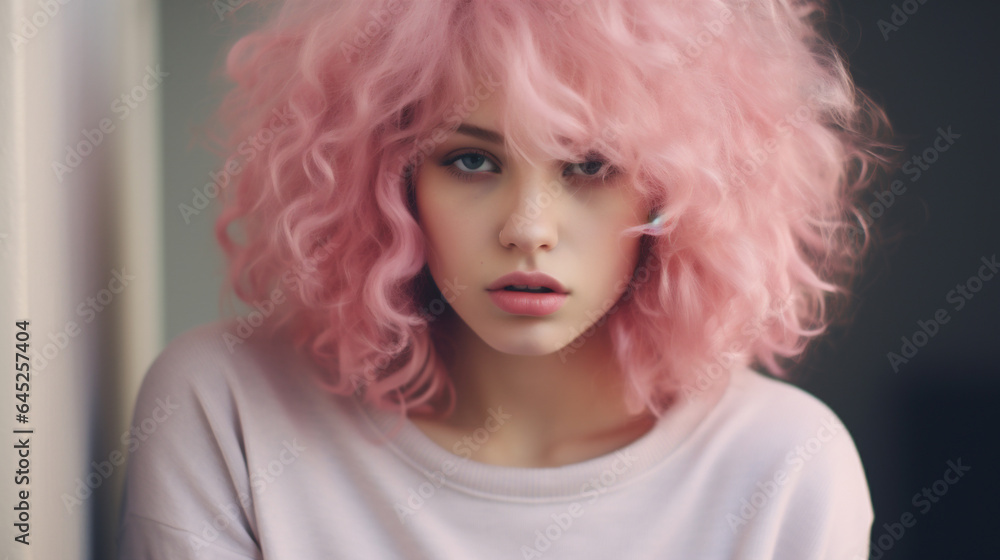 Mujer con pelo de color rosa. IA Generativa