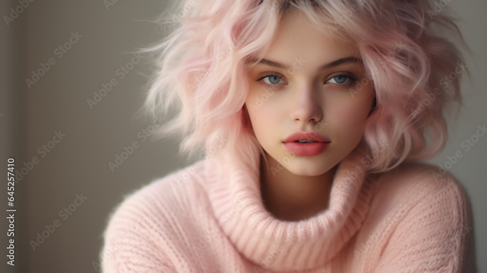Mujer con pelo de color rosa. IA Generativa Mujer con pelo de color rosa. IA Generativa