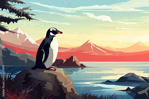 wilflife penguin on the coast by the sea illustration photo