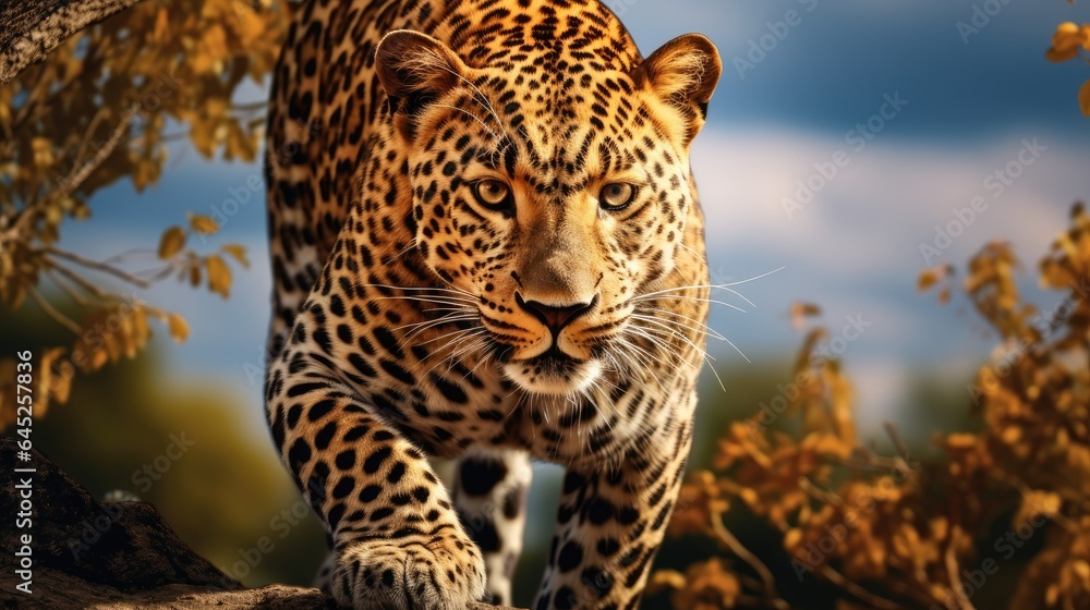 A breathtaking shot of a leopard his natural habitat, showcasing his majestic beauty A breathtaking shot of a leopard his natural habitat, showcasing his majestic beauty