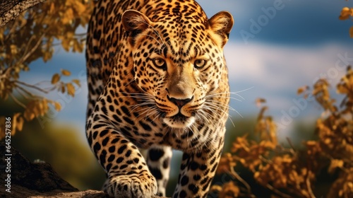 A breathtaking shot of a leopard his natural habitat, showcasing his majestic beauty