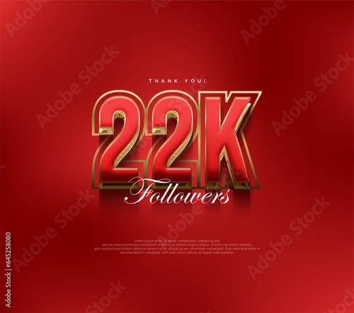Thank you 22k followers greetings, bold and strong red design for social media posts. © mororene