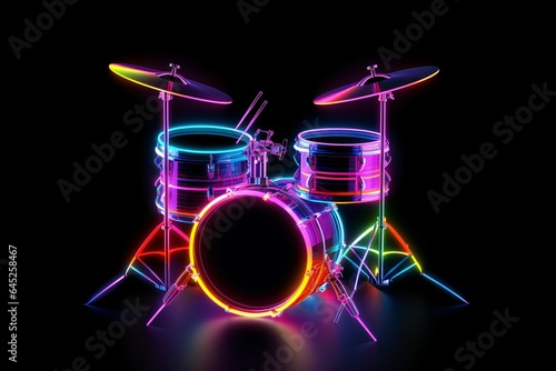 Radiant Neon Drums set for musical concerts and events poster design photo