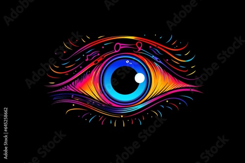 Creative and colorful illustration of eye on a black background